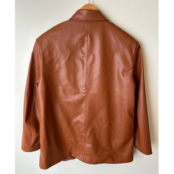 Zara Faux-Leather Blazer Jacket Double Breasted Oversized Fit Saddle Size Large - Picture 2 of 3